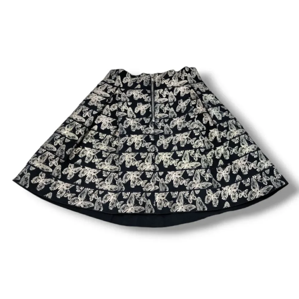 Guess Skirt Size Small Womens Pleated A-Line Skirt Gold Butterflies Circle Skirt